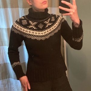 Black and Cream Turtleneck Sweater